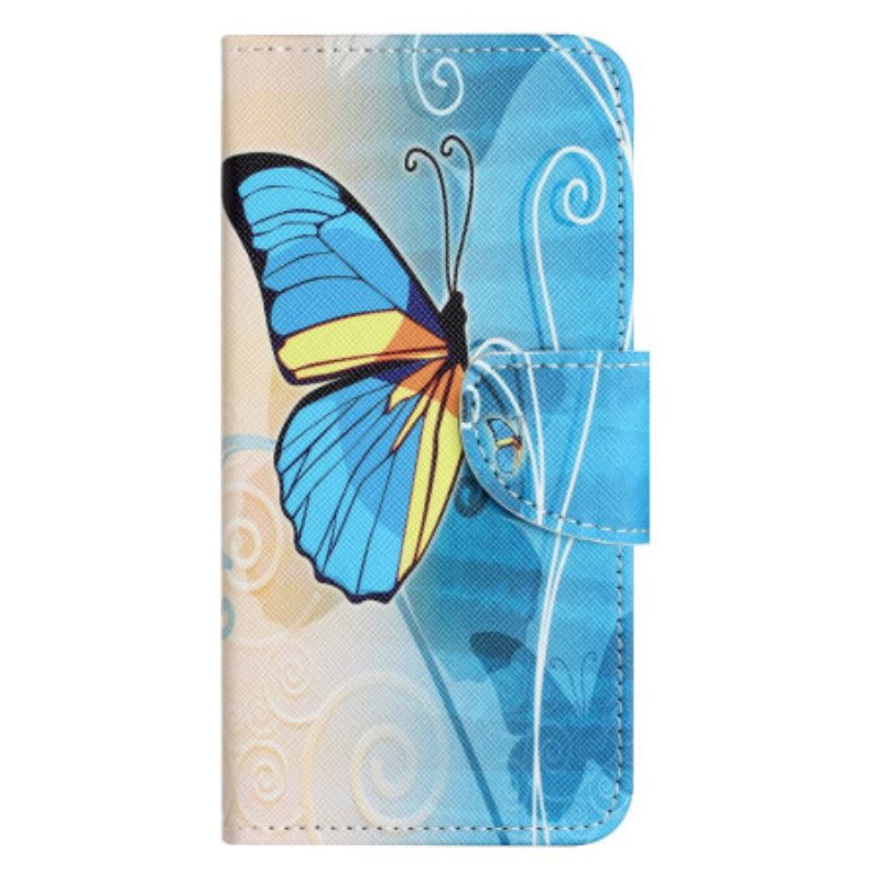 Leren Hoesje Voor Poco X6 5g Gele En Blauwe Vlinder