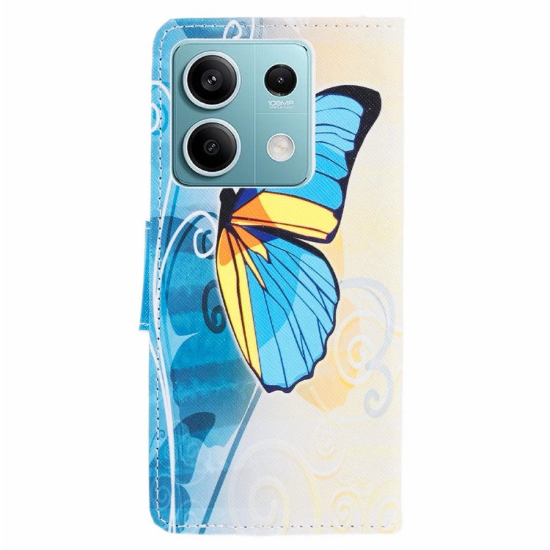 Leren Hoesje Voor Poco X6 5g Gele En Blauwe Vlinder