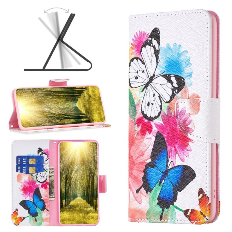 Leren Hoesje Voor Poco X6 5g Twee Aquarelvlinders