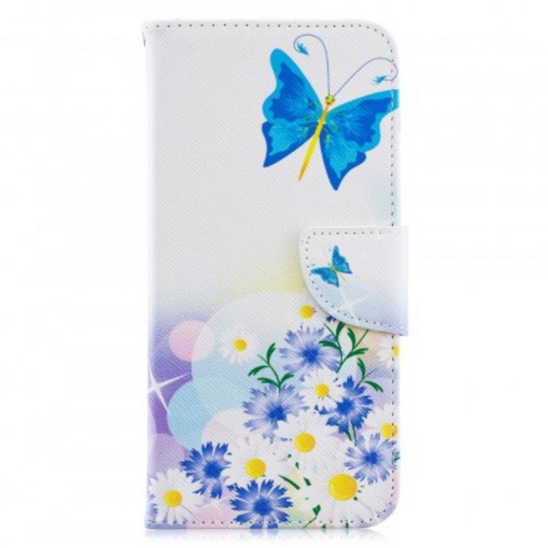 Flip Case voor Samsung Galaxy A70 Geschilderde Vlinders En Bloemen