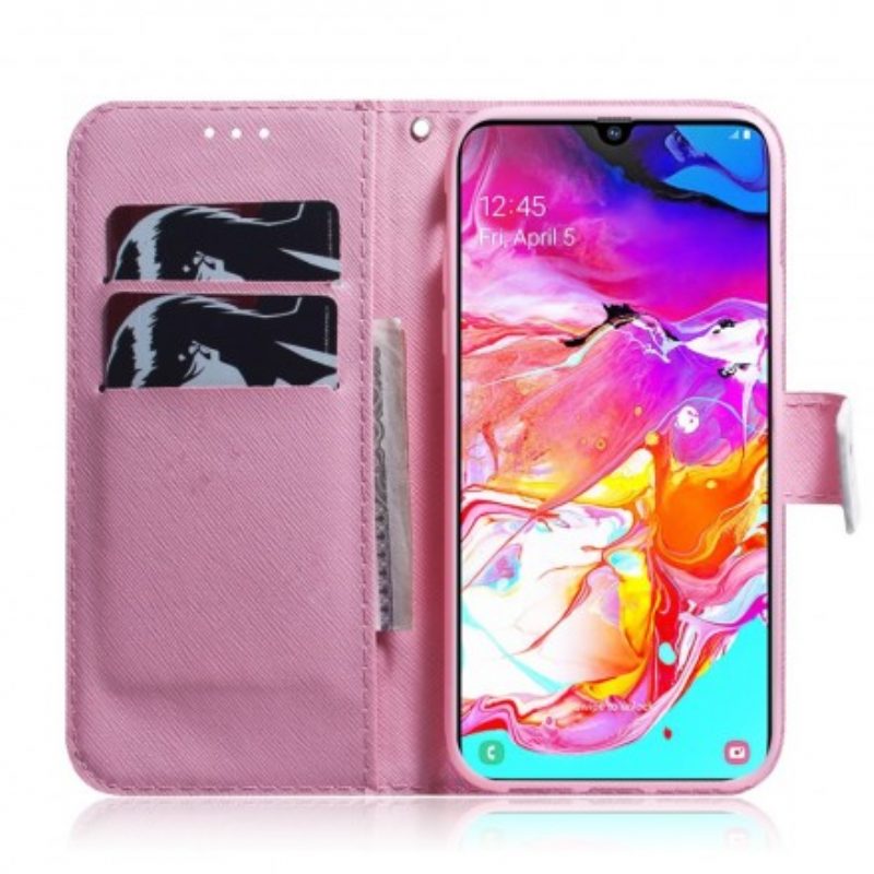 Folio-hoesje voor Samsung Galaxy A70 Bloem Stoffig Roze