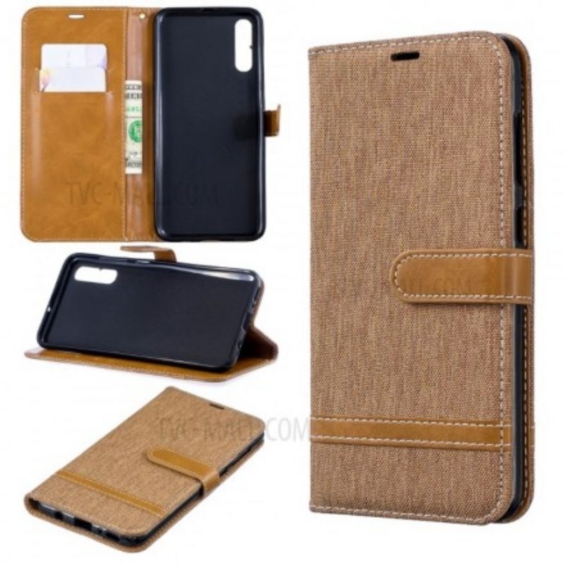 Folio-hoesje voor Samsung Galaxy A70 Met Ketting Band Van Stof En Leereffect