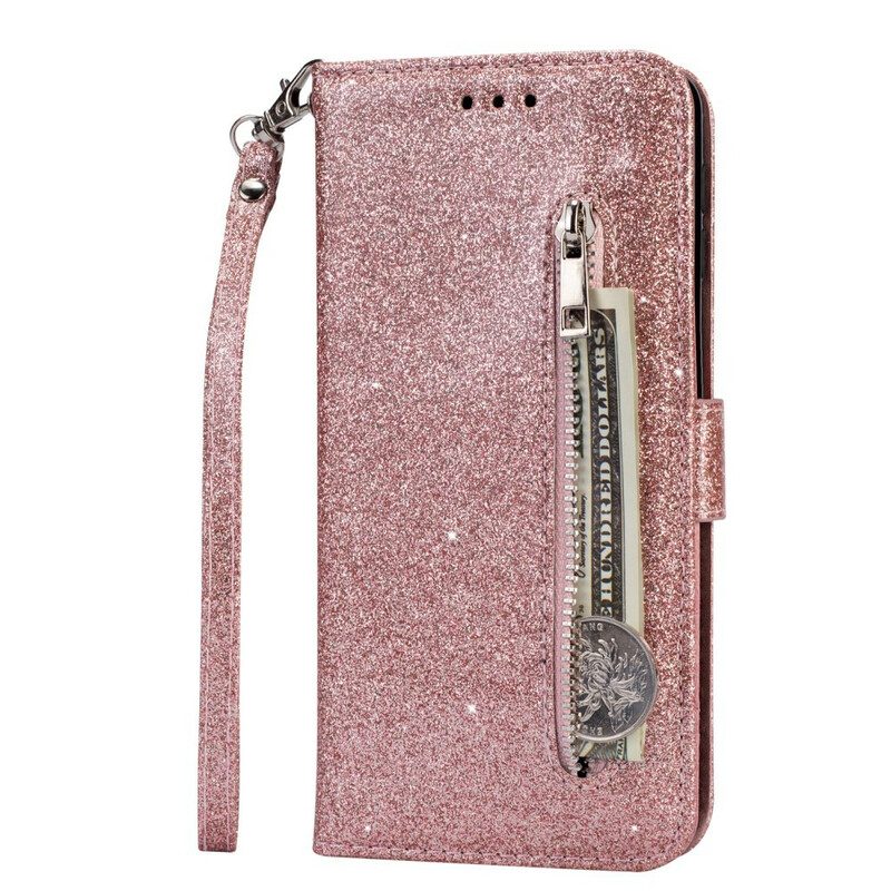 Folio-hoesje voor Samsung Galaxy A70 Met Ketting Glitterportemonnee Met Riem