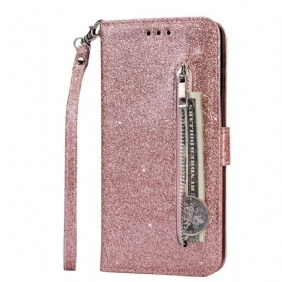 Folio-hoesje voor Samsung Galaxy A70 Met Ketting Glitterportemonnee Met Riem