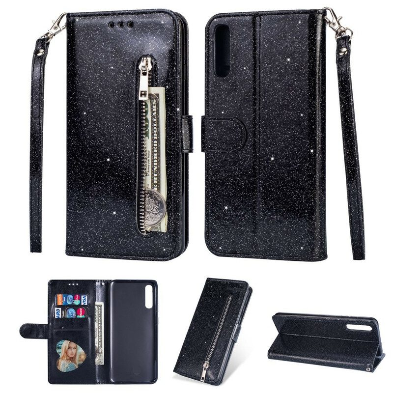 Folio-hoesje voor Samsung Galaxy A70 Met Ketting Glitterportemonnee Met Riem