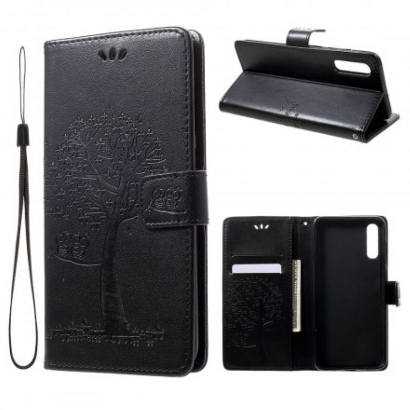 Folio-hoesje voor Samsung Galaxy A70 Met Ketting String Boom En Uilen