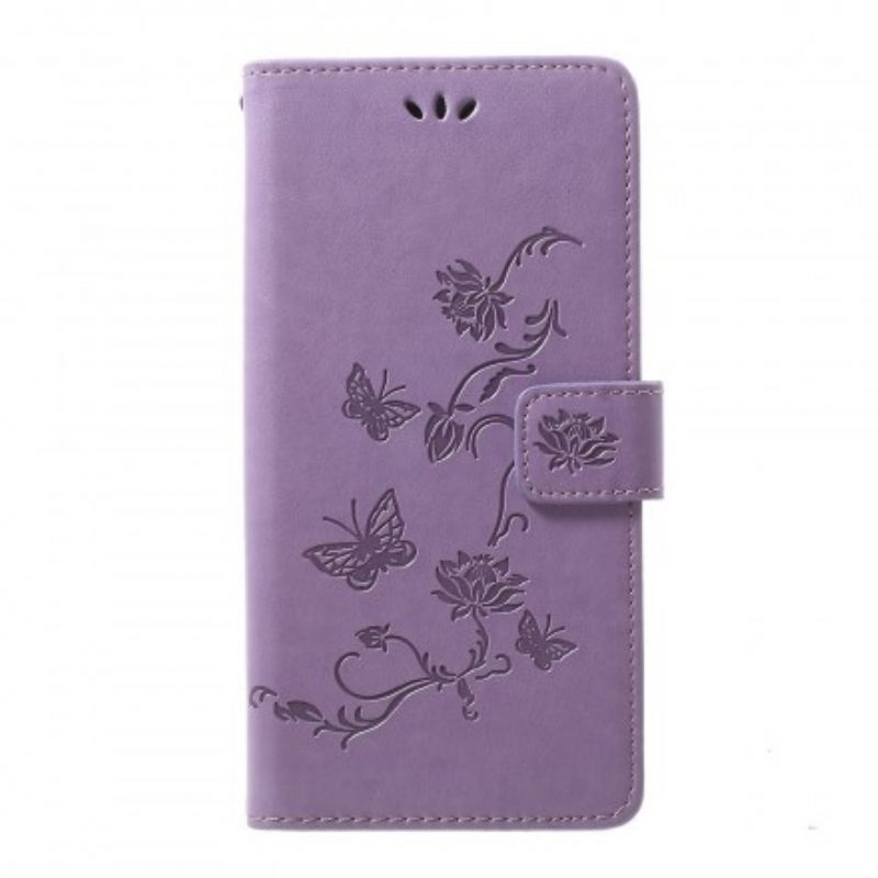 Folio-hoesje voor Samsung Galaxy A70 Met Ketting Vlinders En Bloemen Riem