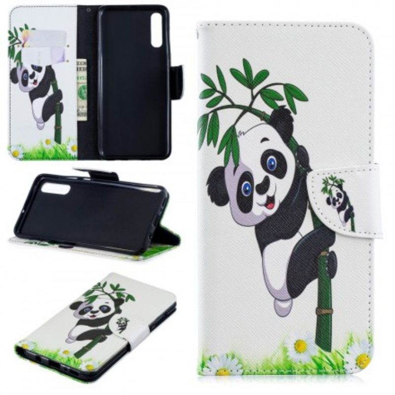 Folio-hoesje voor Samsung Galaxy A70 Panda Op Bamboe