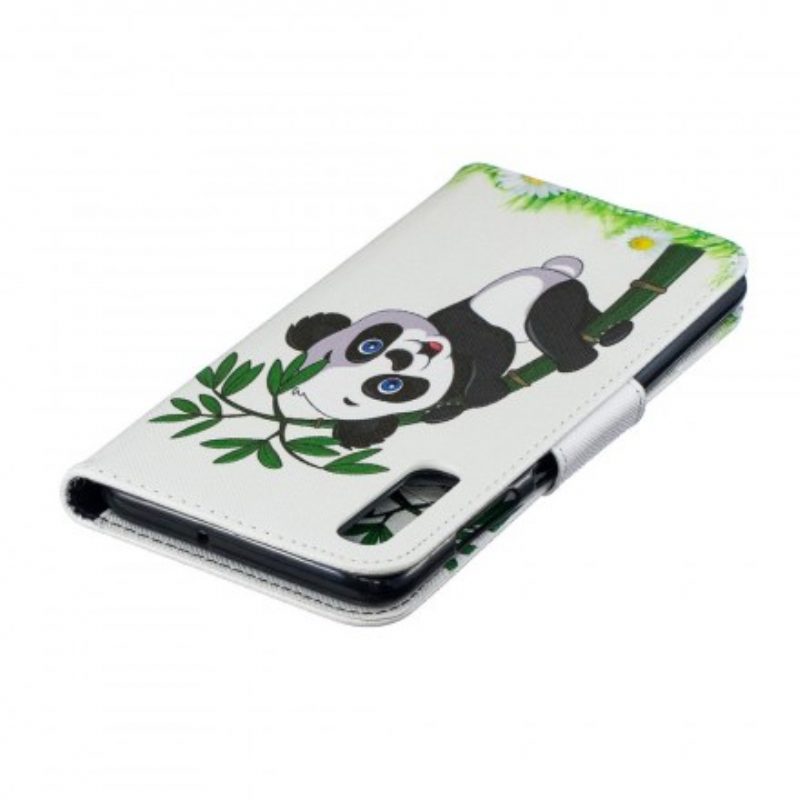 Folio-hoesje voor Samsung Galaxy A70 Panda Op Bamboe