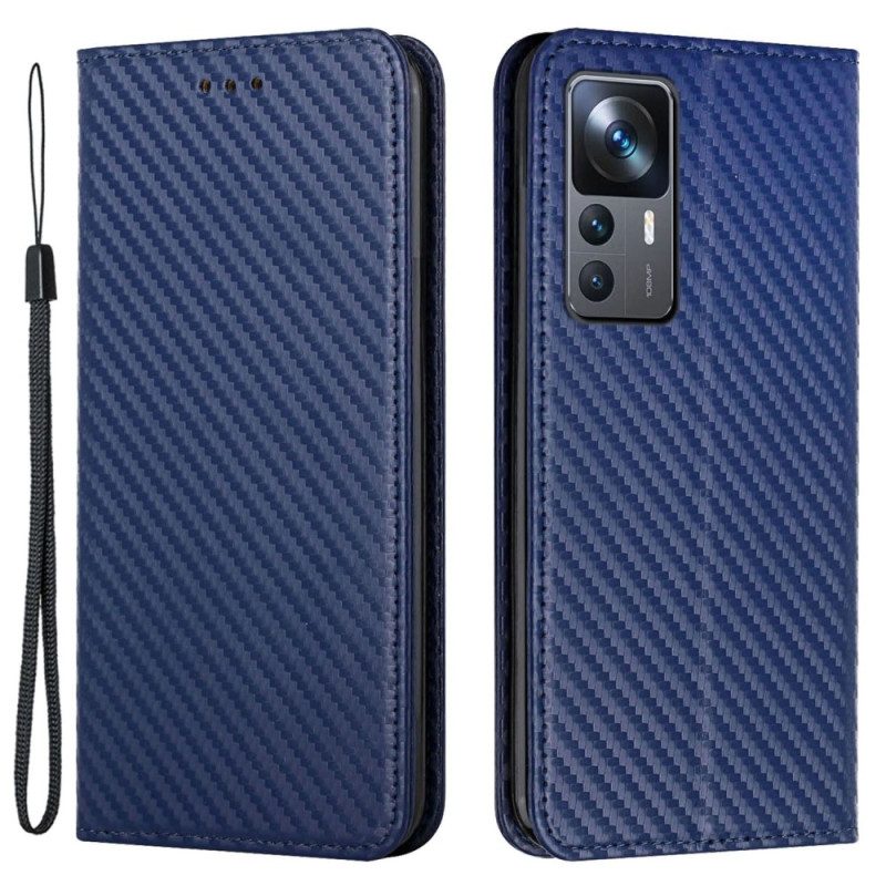 Bescherming Hoesje voor Xiaomi 12T / 12T Pro Folio-hoesje Koolstofvezel Met Koord