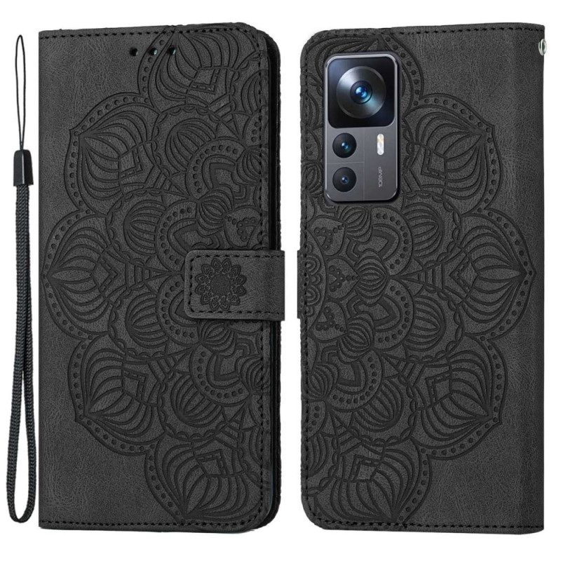 Flip Case voor Xiaomi 12T / 12T Pro Met Ketting Barokke Mandala Met Bandjes