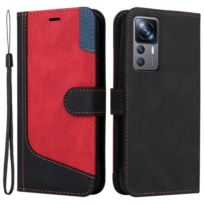 Flip Case voor Xiaomi 12T / 12T Pro Met Ketting Driekleurige Riem