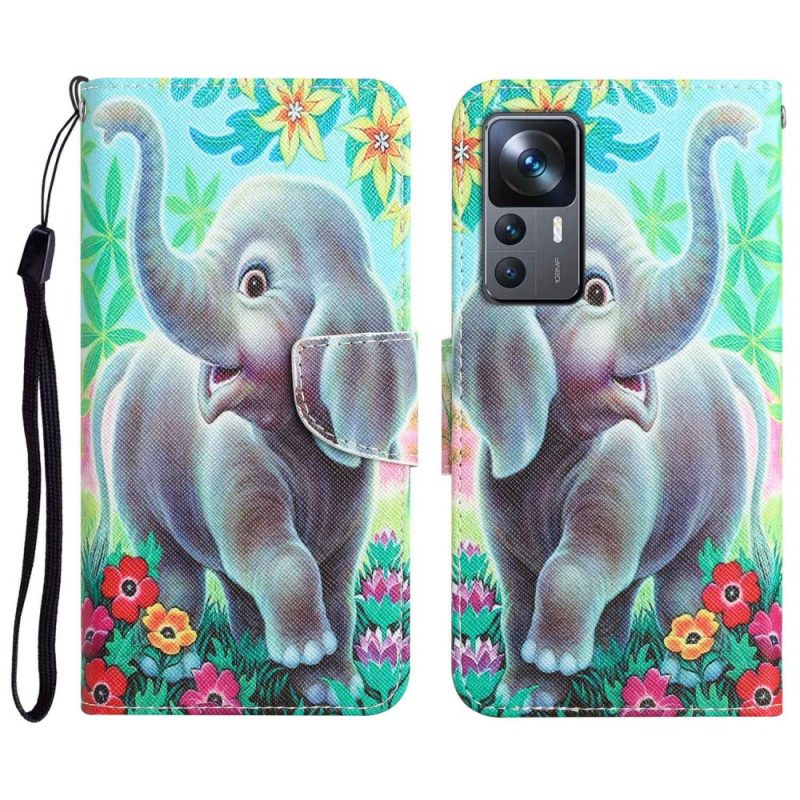 Folio-hoesje voor Xiaomi 12T / 12T Pro Met Ketting Don't Touch Me Olifant Met Riem