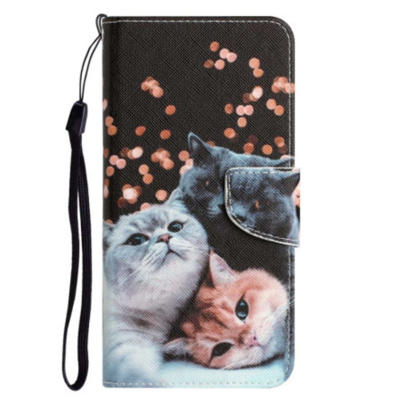 Folio-hoesje voor Xiaomi 12T / 12T Pro Met Ketting Drie Strappy Cats