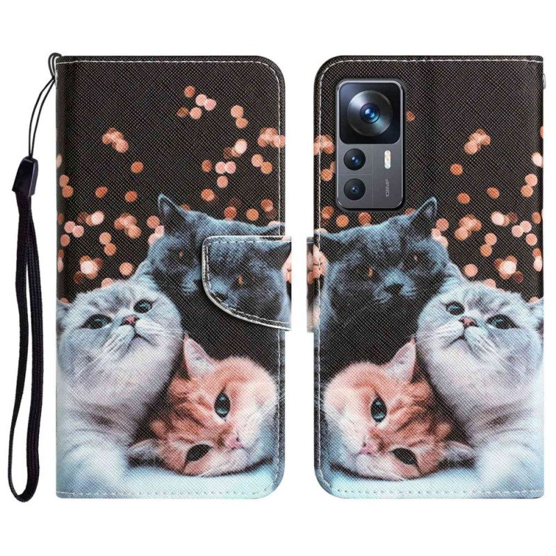 Folio-hoesje voor Xiaomi 12T / 12T Pro Met Ketting Drie Strappy Cats