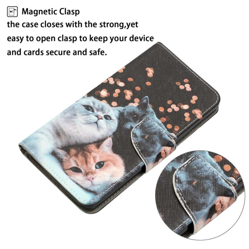 Folio-hoesje voor Xiaomi 12T / 12T Pro Met Ketting Drie Strappy Cats