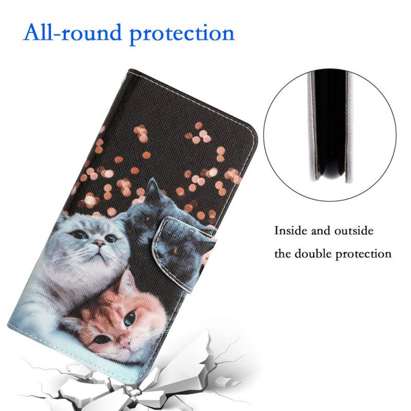 Folio-hoesje voor Xiaomi 12T / 12T Pro Met Ketting Drie Strappy Cats