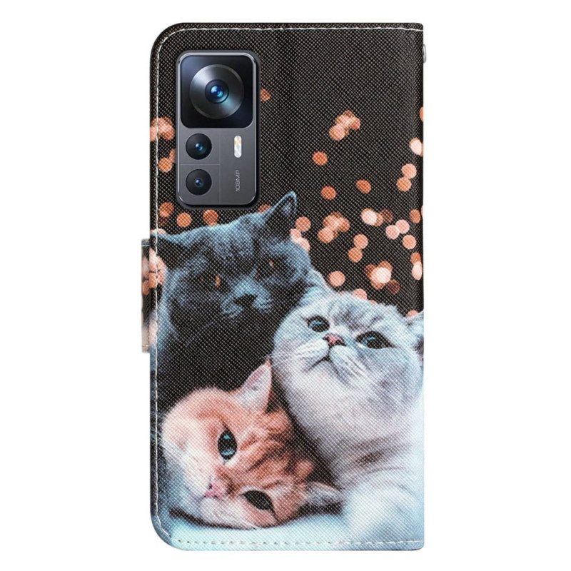 Folio-hoesje voor Xiaomi 12T / 12T Pro Met Ketting Drie Strappy Cats