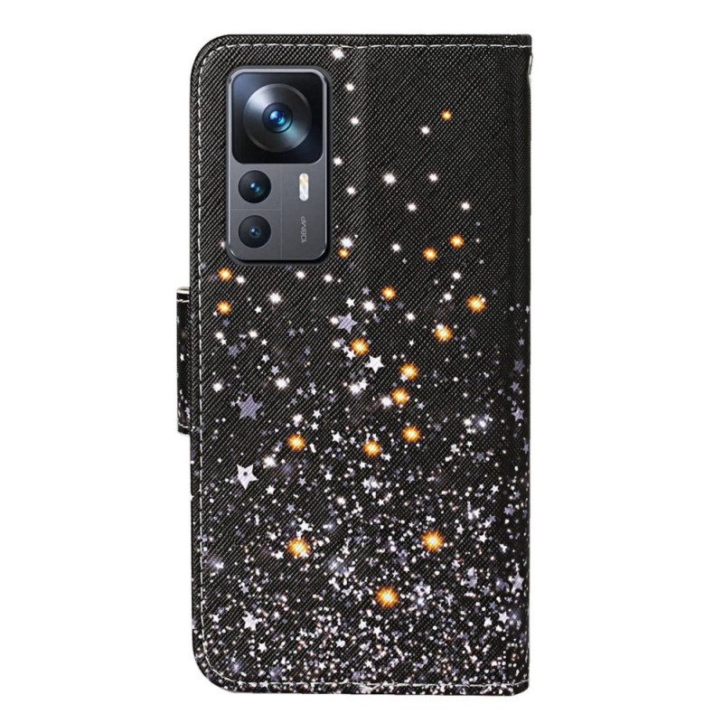 Folio-hoesje voor Xiaomi 12T / 12T Pro Met Ketting Zwarte Bandjes