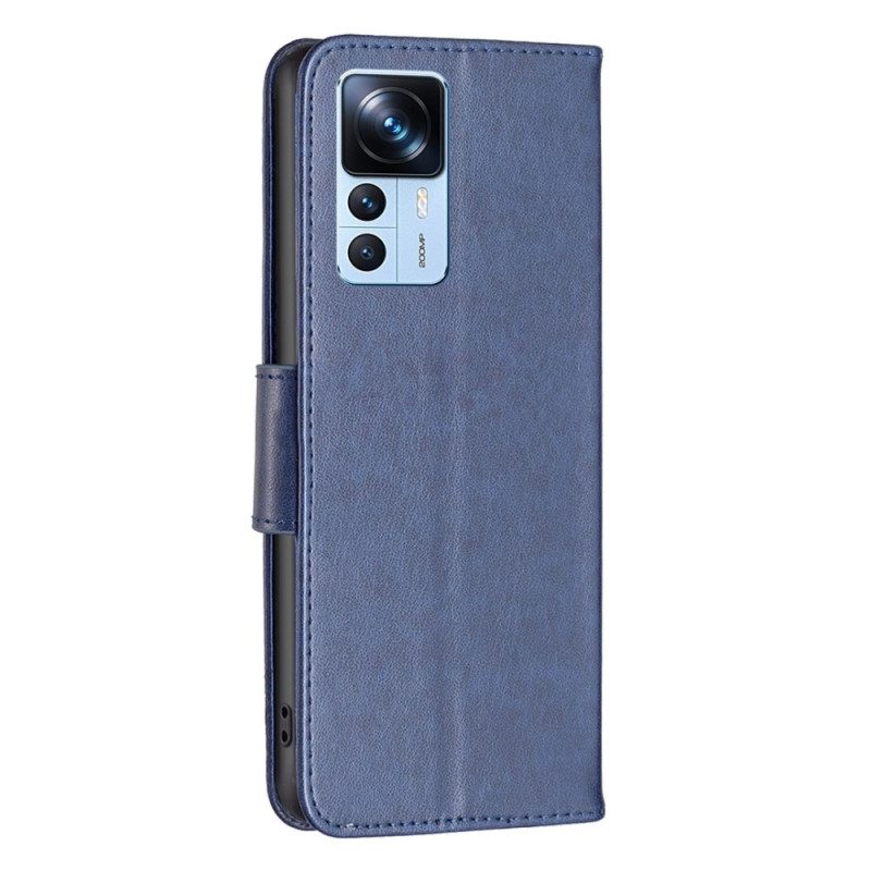 Leren Hoesje voor Xiaomi 12T / 12T Pro Met Ketting String Vlinders