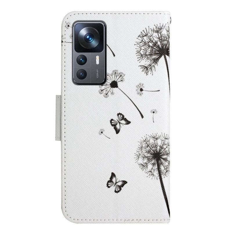 Leren Hoesje voor Xiaomi 12T / 12T Pro Paardebloemen Liefde