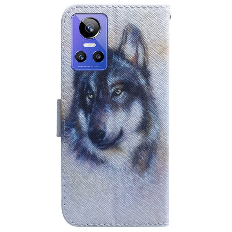 Folio-hoesje voor Realme GT Neo 3 Sneeuw Wolf