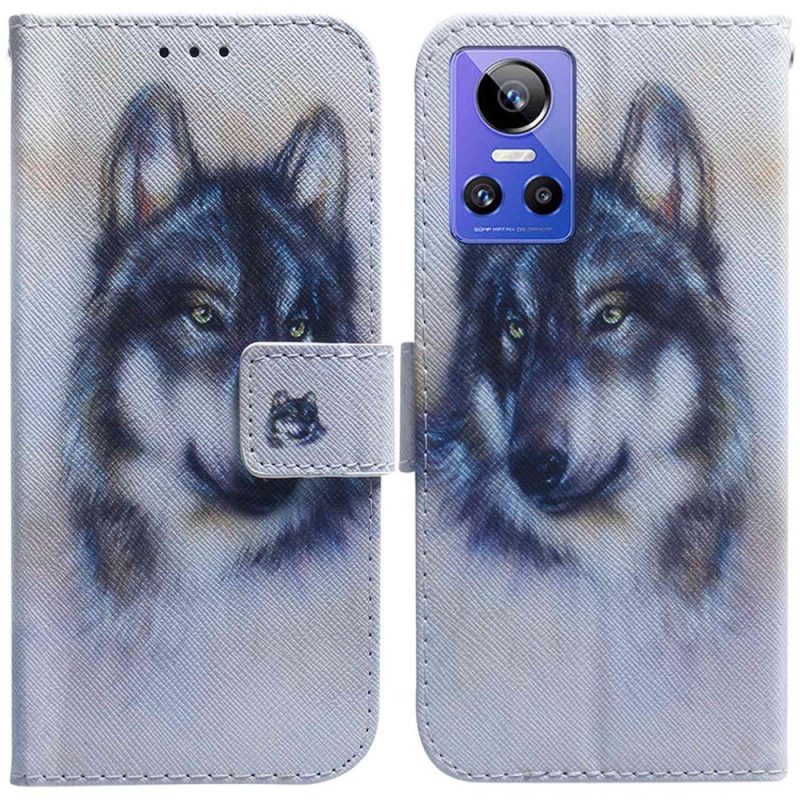 Folio-hoesje voor Realme GT Neo 3 Sneeuw Wolf