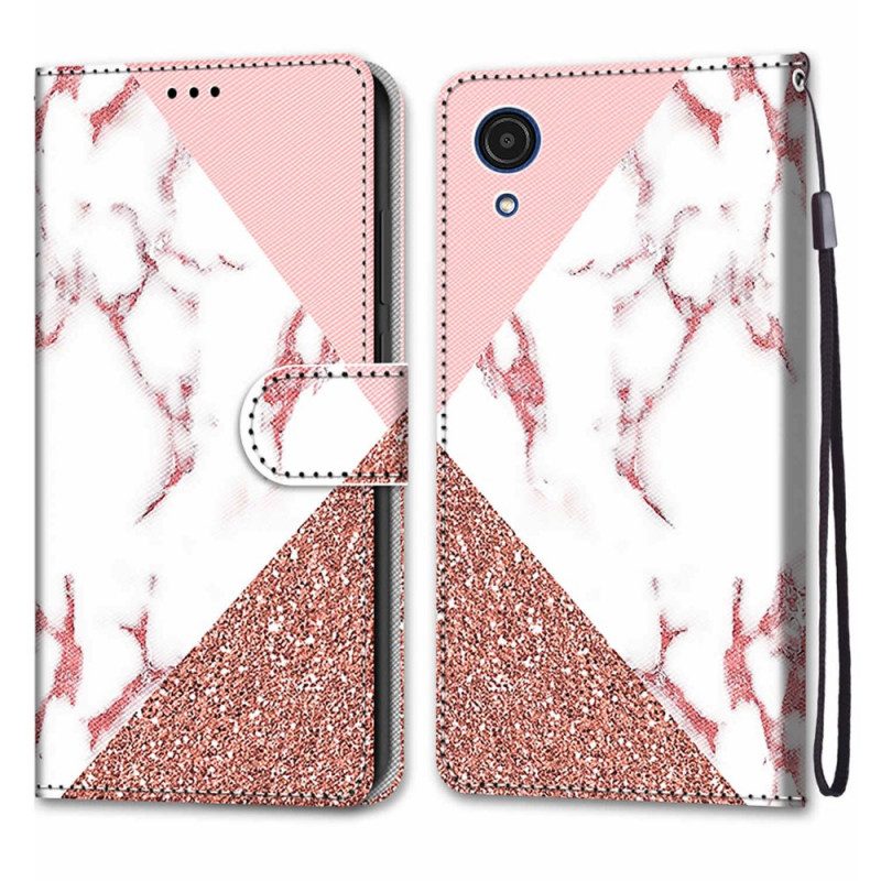 Folio-hoesje voor Samsung Galaxy A03 Core Marmer En Glitterdriehoek