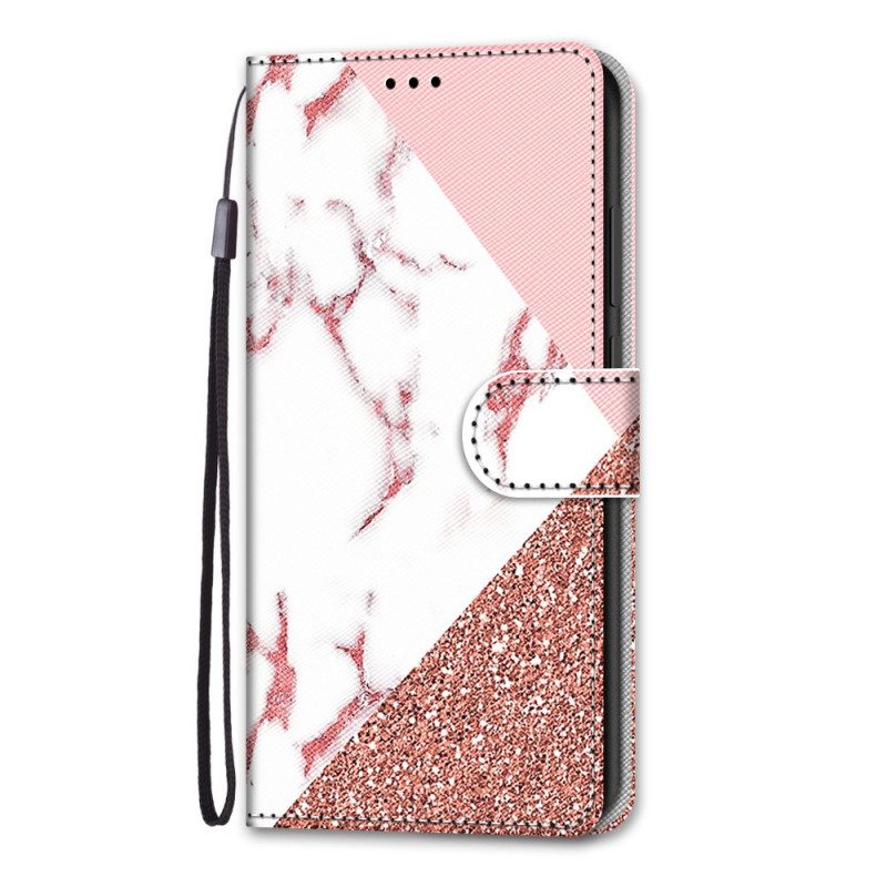 Folio-hoesje voor Samsung Galaxy A03 Core Marmer En Glitterdriehoek