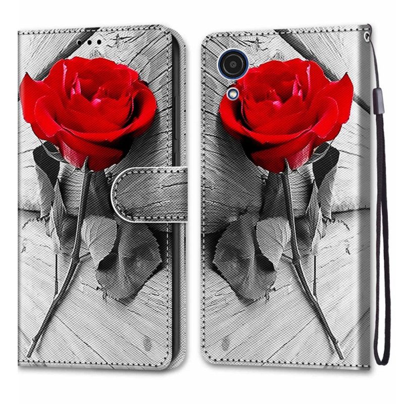 Leren Hoesje voor Samsung Galaxy A03 Core Met Ketting Romantische Roos Met Riem