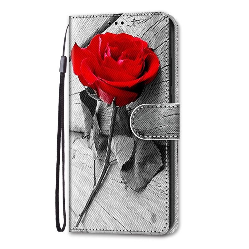 Leren Hoesje voor Samsung Galaxy A03 Core Met Ketting Romantische Roos Met Riem