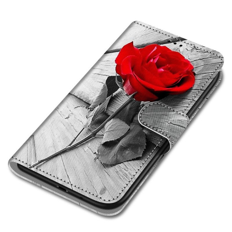 Leren Hoesje voor Samsung Galaxy A03 Core Met Ketting Romantische Roos Met Riem