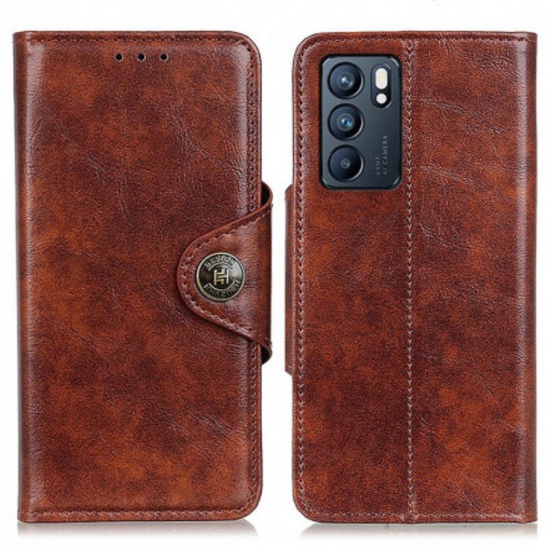 Flip Case voor Oppo Reno 6 5G Vintage Knop Van Imitatieleer