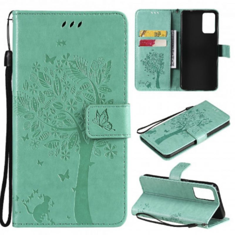 Folio-hoesje voor Oppo Reno 6 5G Met Ketting Boom En Strappy Cat