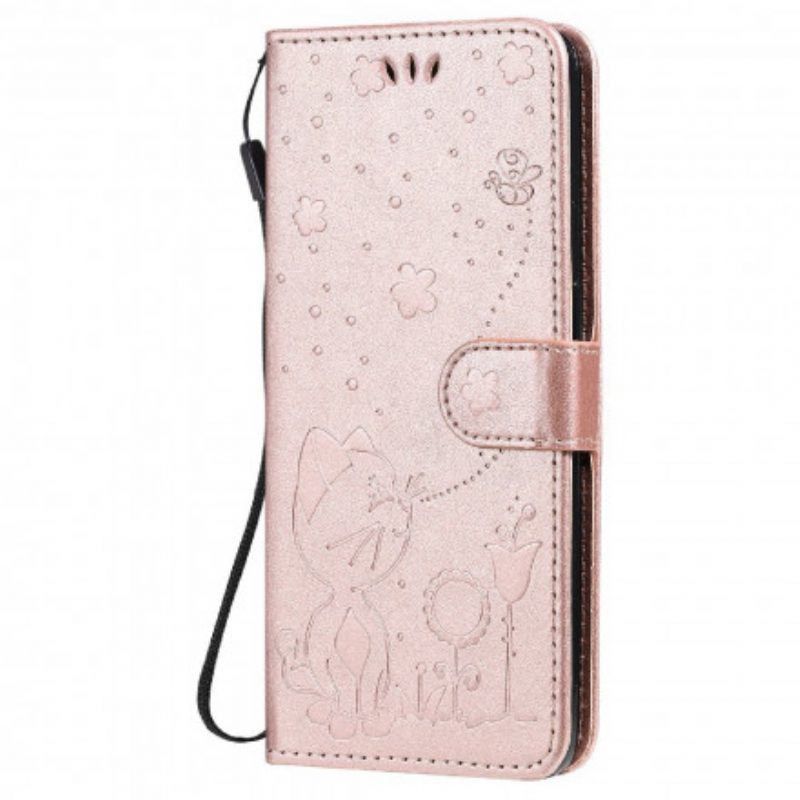 Folio-hoesje voor Oppo Reno 6 5G Met Ketting Kat En Bij Met Lanyard