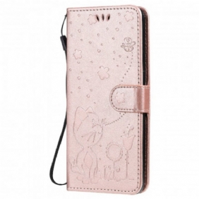 Folio-hoesje voor Oppo Reno 6 5G Met Ketting Kat En Bij Met Lanyard