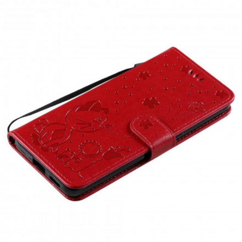 Folio-hoesje voor Oppo Reno 6 5G Met Ketting Kat En Bij Met Lanyard