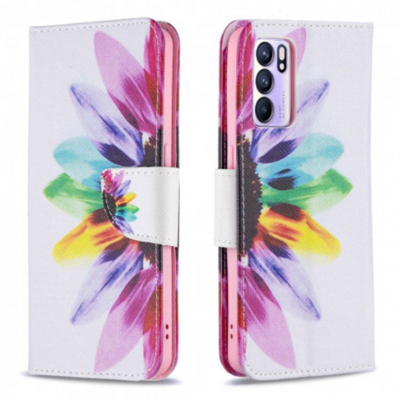 Leren Hoesje voor Oppo Reno 6 5G Waterverf Bloem