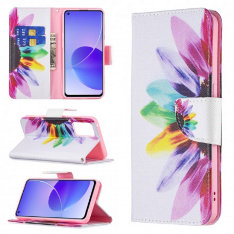 Leren Hoesje voor Oppo Reno 6 5G Waterverf Bloem