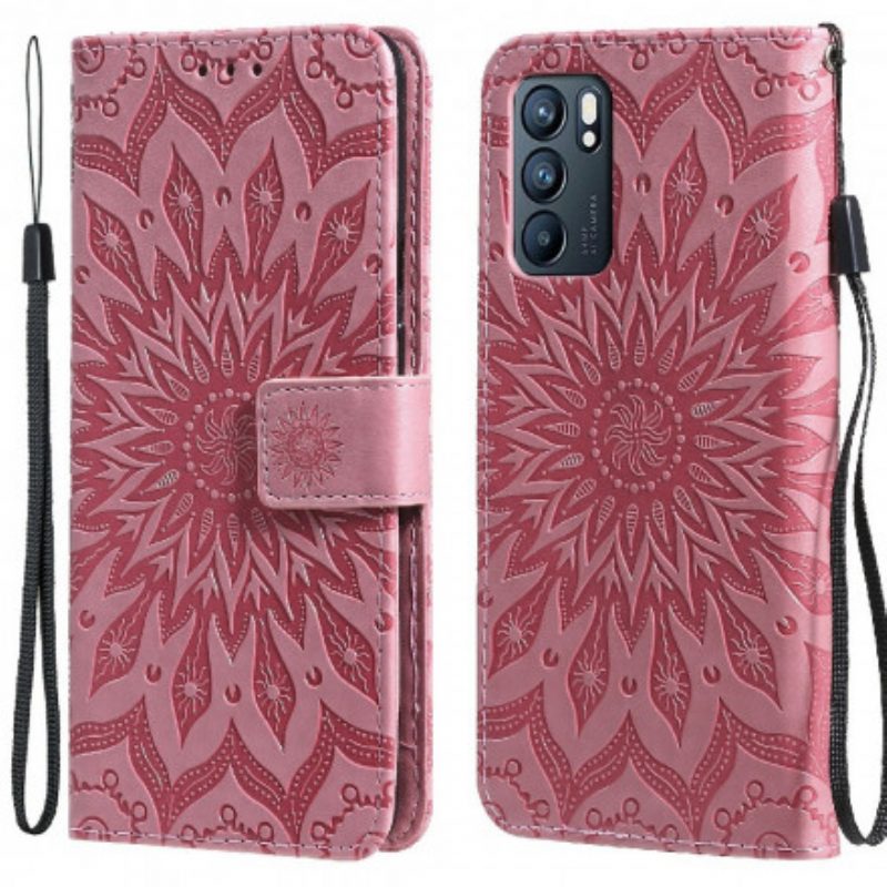 Leren Hoesje voor Oppo Reno 6 5G Zonnebloem