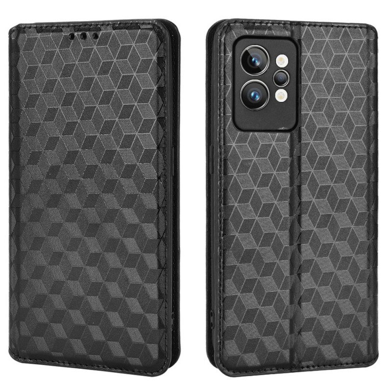 Bescherming Hoesje voor Realme GT2 Pro Folio-hoesje 3d Kubus Leereffect