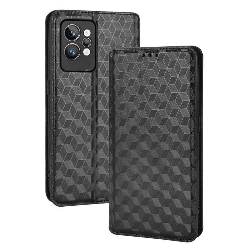 Bescherming Hoesje voor Realme GT2 Pro Folio-hoesje 3d Kubus Leereffect