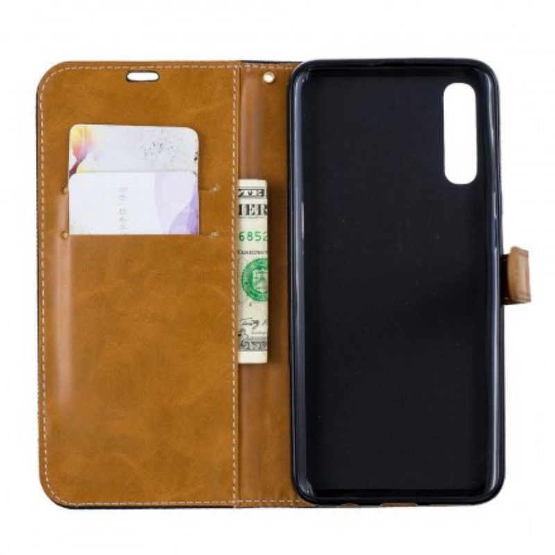 Flip Case voor Samsung Galaxy A50 Met Ketting Band Van Stof En Leereffect