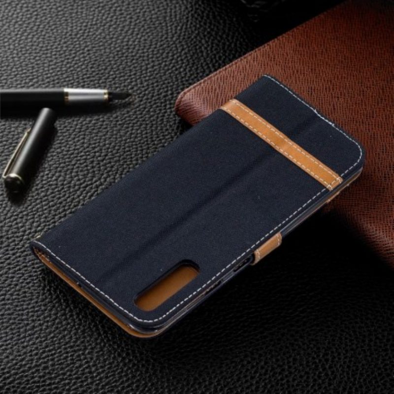 Flip Case voor Samsung Galaxy A50 Met Ketting Band Van Stof En Leereffect