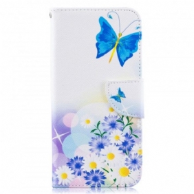 Folio-hoesje voor Samsung Galaxy A50 Geschilderde Vlinders En Bloemen