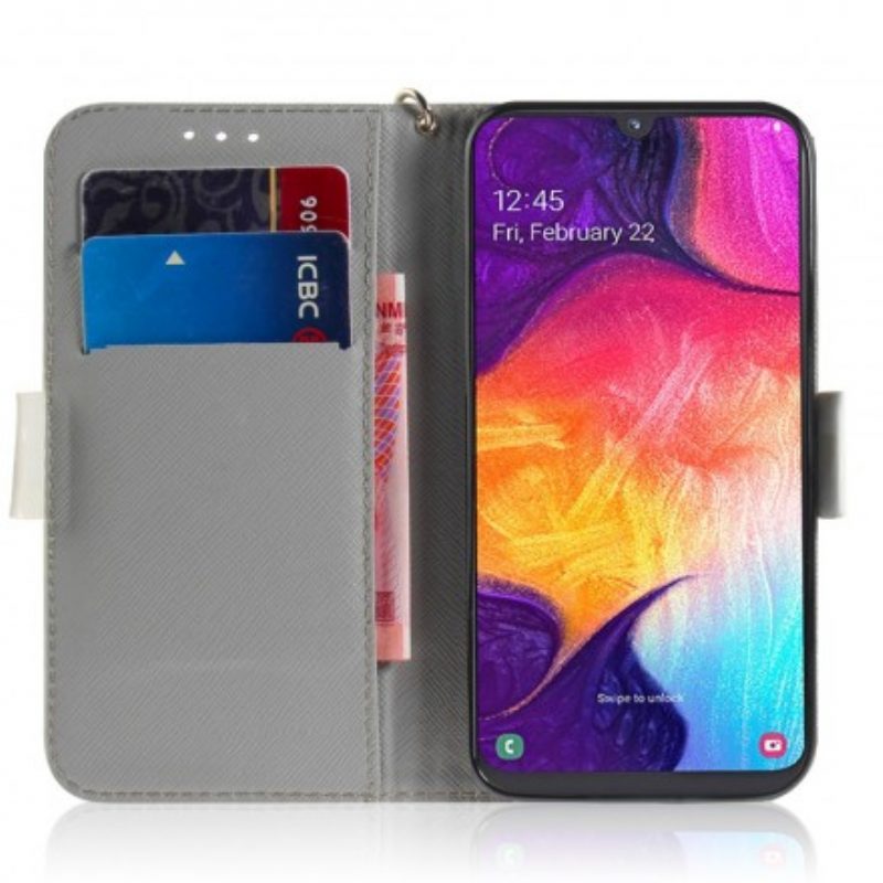 Folio-hoesje voor Samsung Galaxy A50 Met Ketting Bloeiende Tak Met Riem