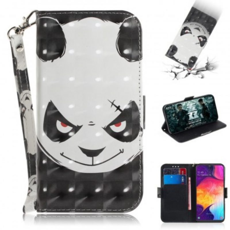 Folio-hoesje voor Samsung Galaxy A50 Met Ketting Boze Panda Met Lanyard