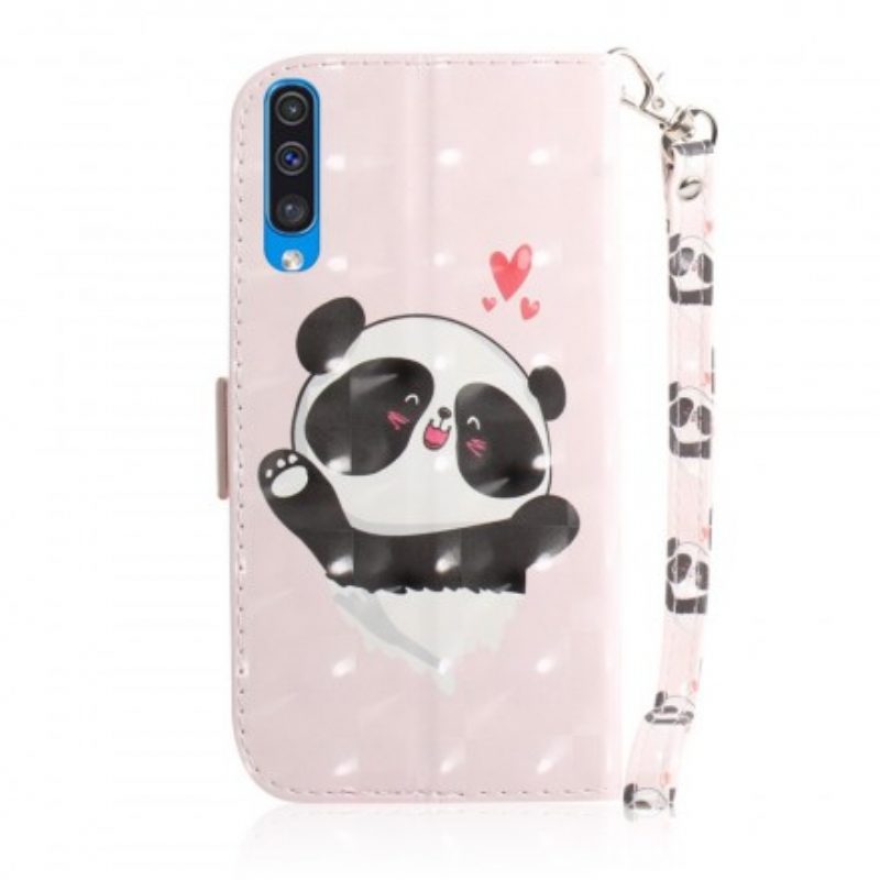 Folio-hoesje voor Samsung Galaxy A50 Met Ketting Panda Love Met Sleutelkoord