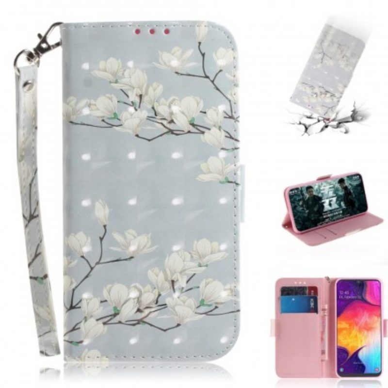 Folio-hoesje voor Samsung Galaxy A50 Met Ketting Riem Bloem Boom