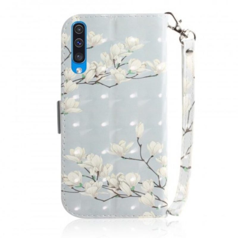 Folio-hoesje voor Samsung Galaxy A50 Met Ketting Riem Bloem Boom